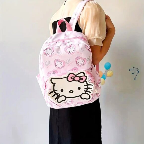 Hello Kitty Backpack Pink White Sanrio Emo Grunge Pocket Adjustable New - Picture 1 of 3